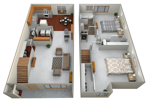 Floor plan for 2 beds, 1.5 baths, 1000 sqft